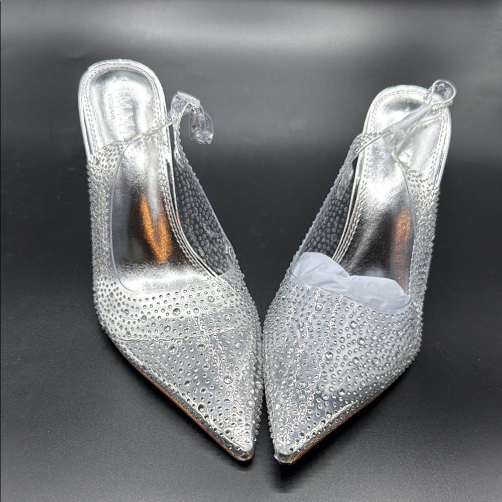 Glamorous Silver Slingback Heels with Sparkling Embellishments